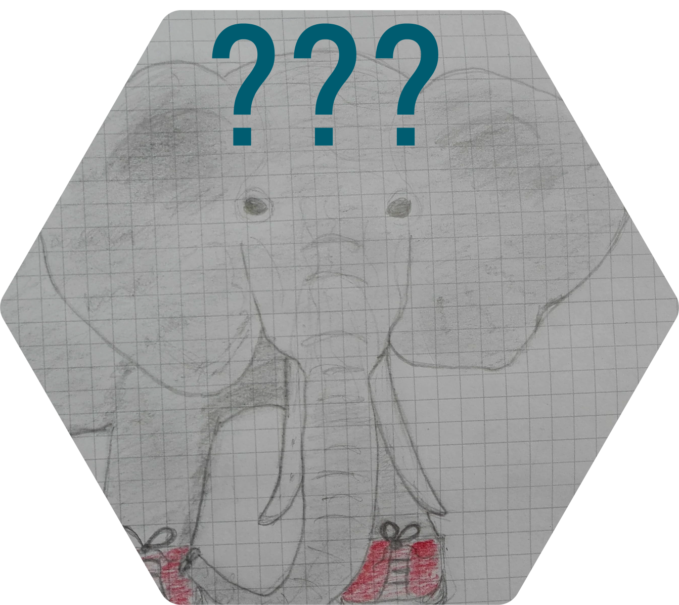Titelbild der FAQ-Seite: Elefant mit Turnschuhen mit Fragezeichen über dem Kopf.
